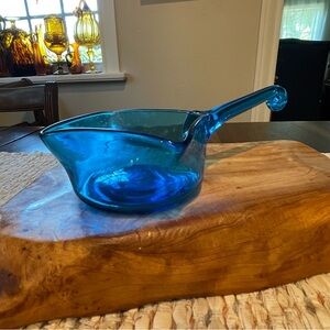 Vintage Empoli Italian Art Glass Bowl: Hand Blown Ocean Blue MCM